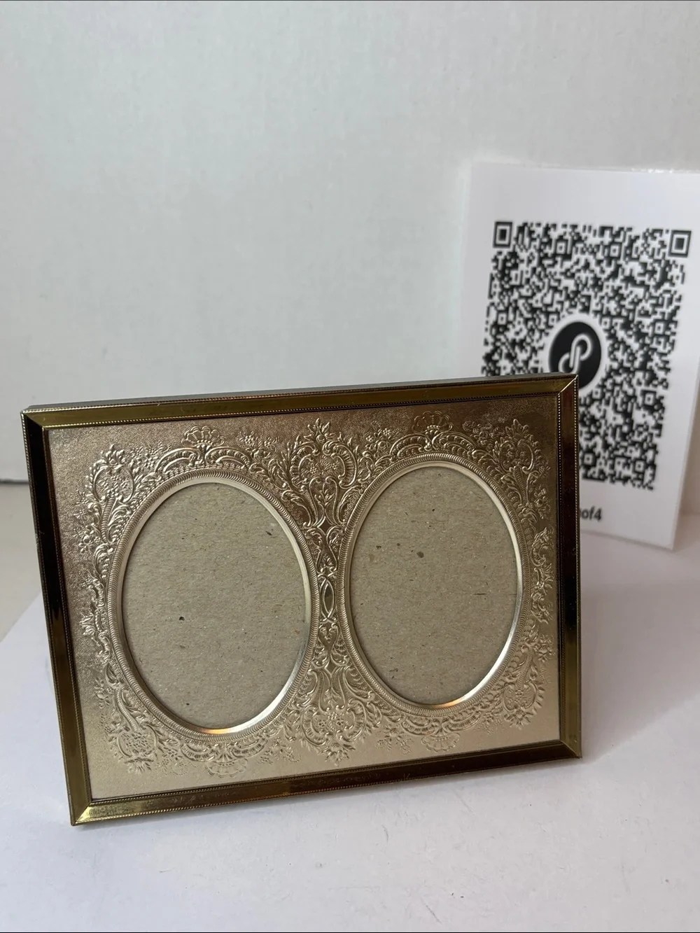 Vintage Double Oval Embossed Gold Mat Table Top Picture Frame